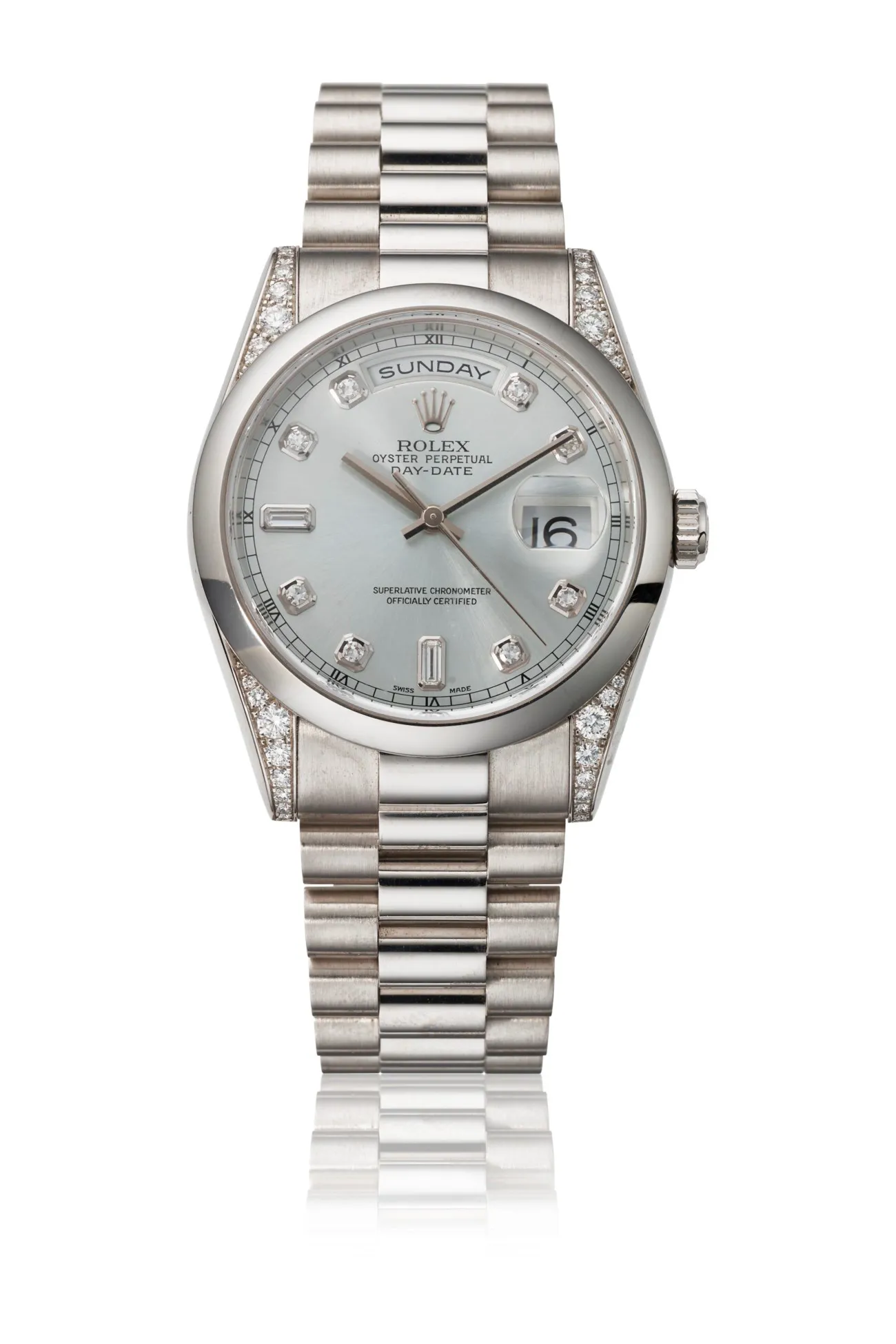 Rolex Day-Date 36 118296 36mm Platinum Silvered with diamond-set