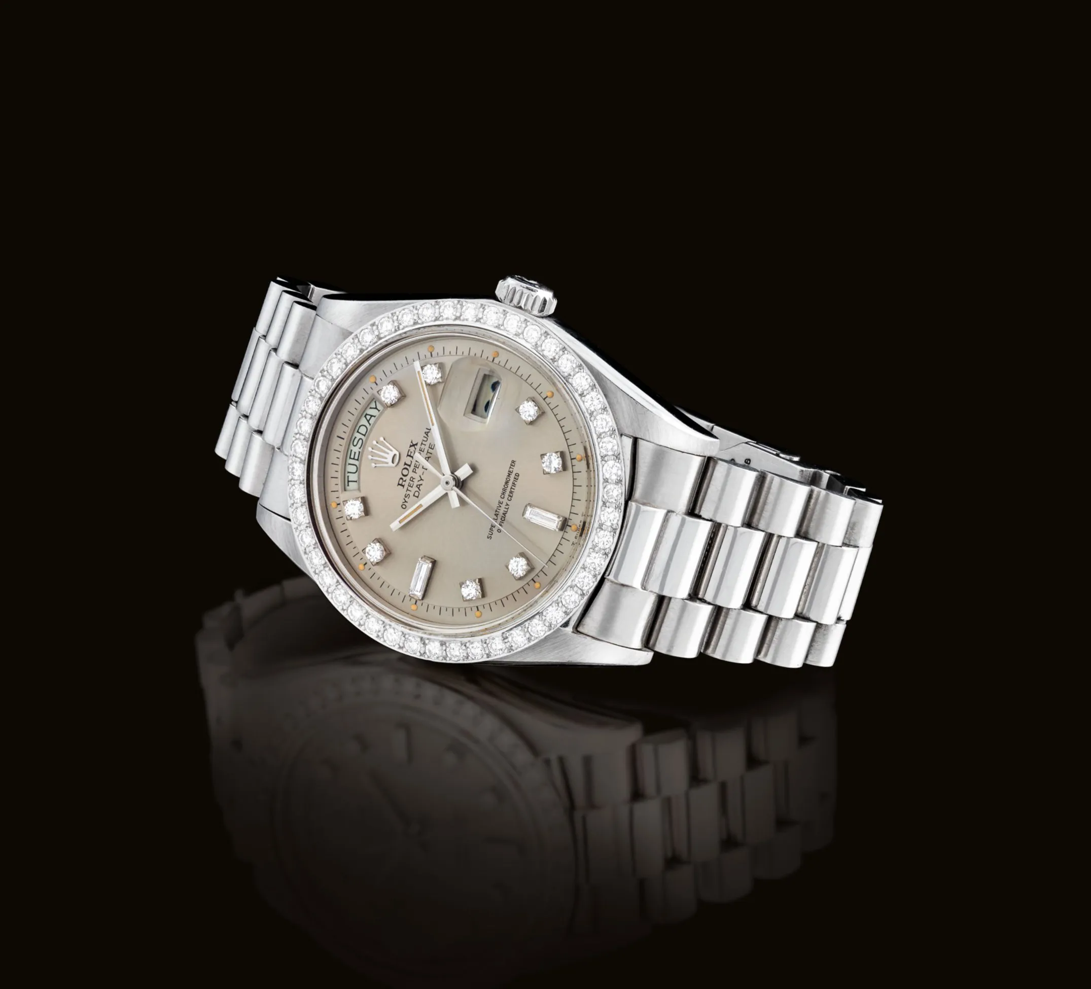 Rolex Day-Date 36 1804 35mm Platinum and Diamond Beige