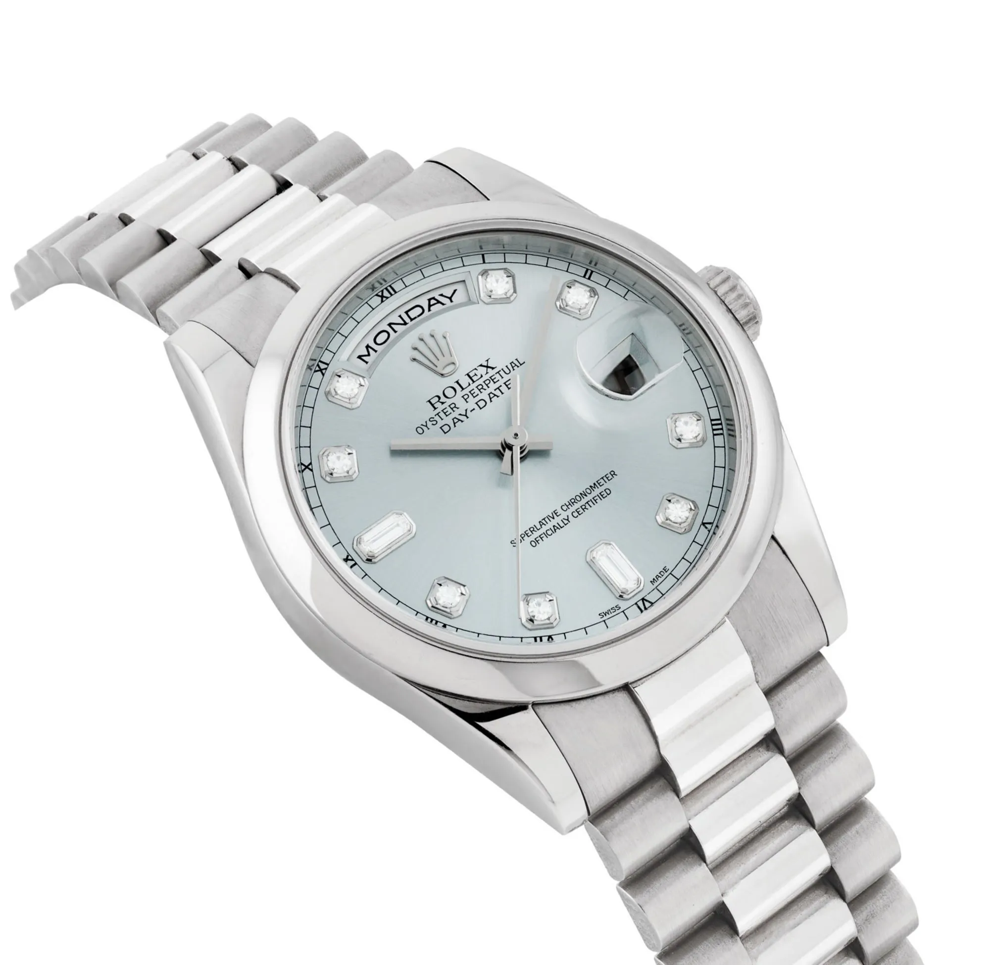 Rolex Day-Date 36 118206 36mm Platinum and Diamond Ice blue