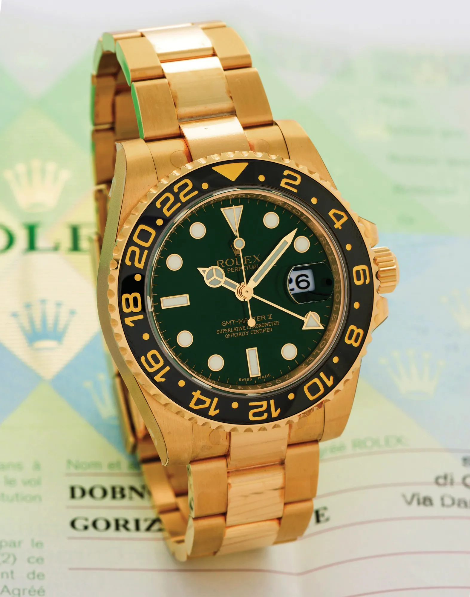 Rolex GMT-Master II 116718 40mm Yellow gold Green