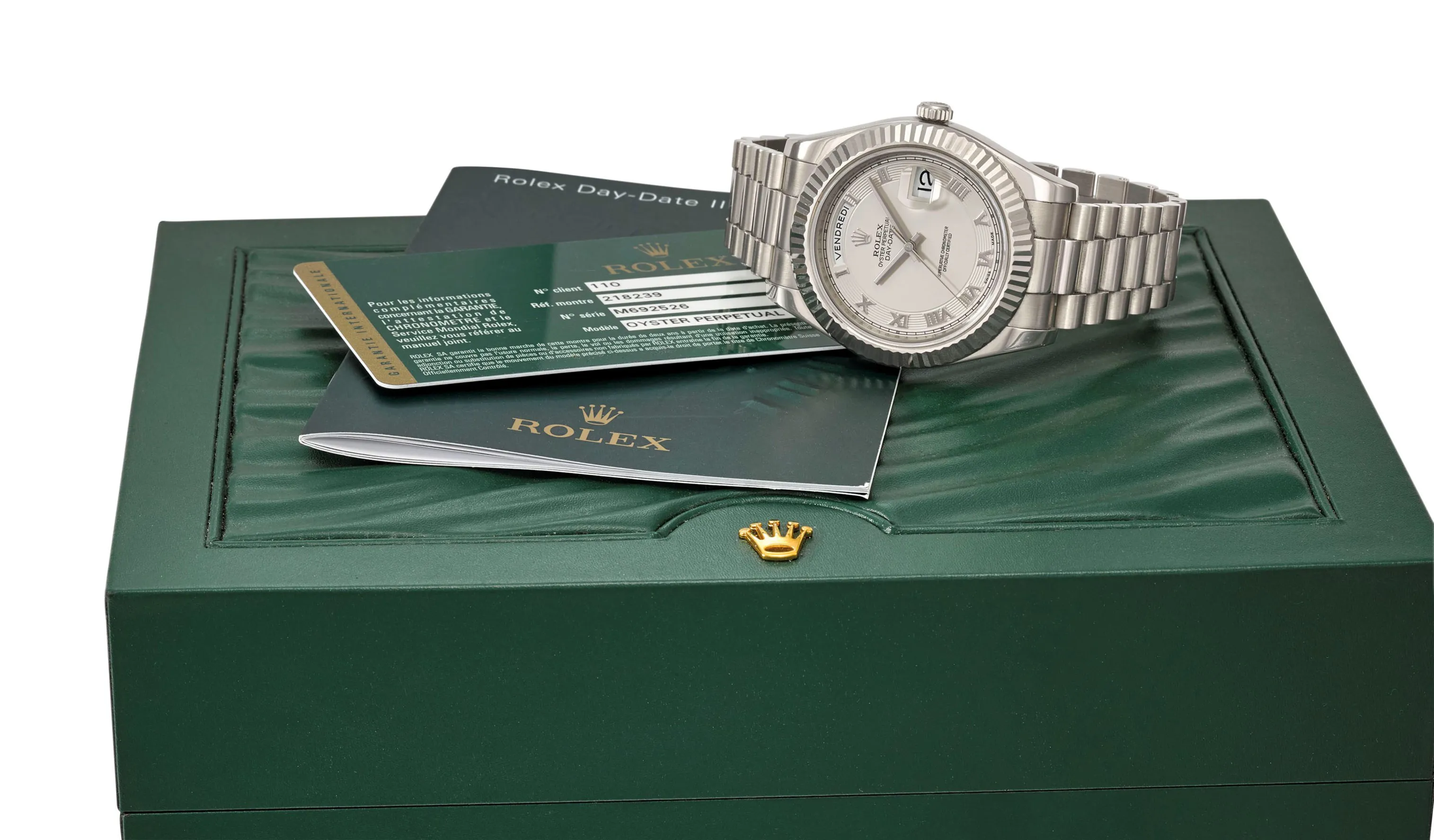 Rolex Day-Date II 218239 41mm White gold Silver