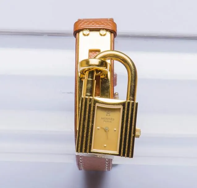 Hermès Kelly-Cadenas 20mm Metal and Gold-plated Champagne