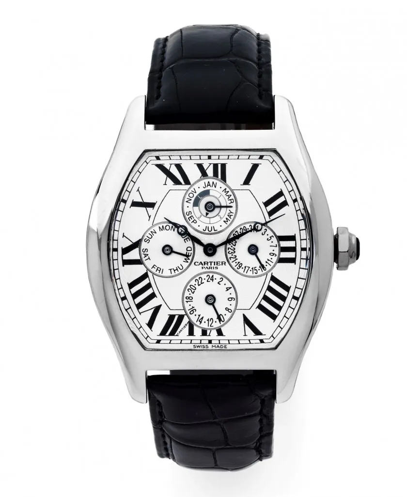 Cartier Tortoise 38mm Platinum silvered guilloché eccentric