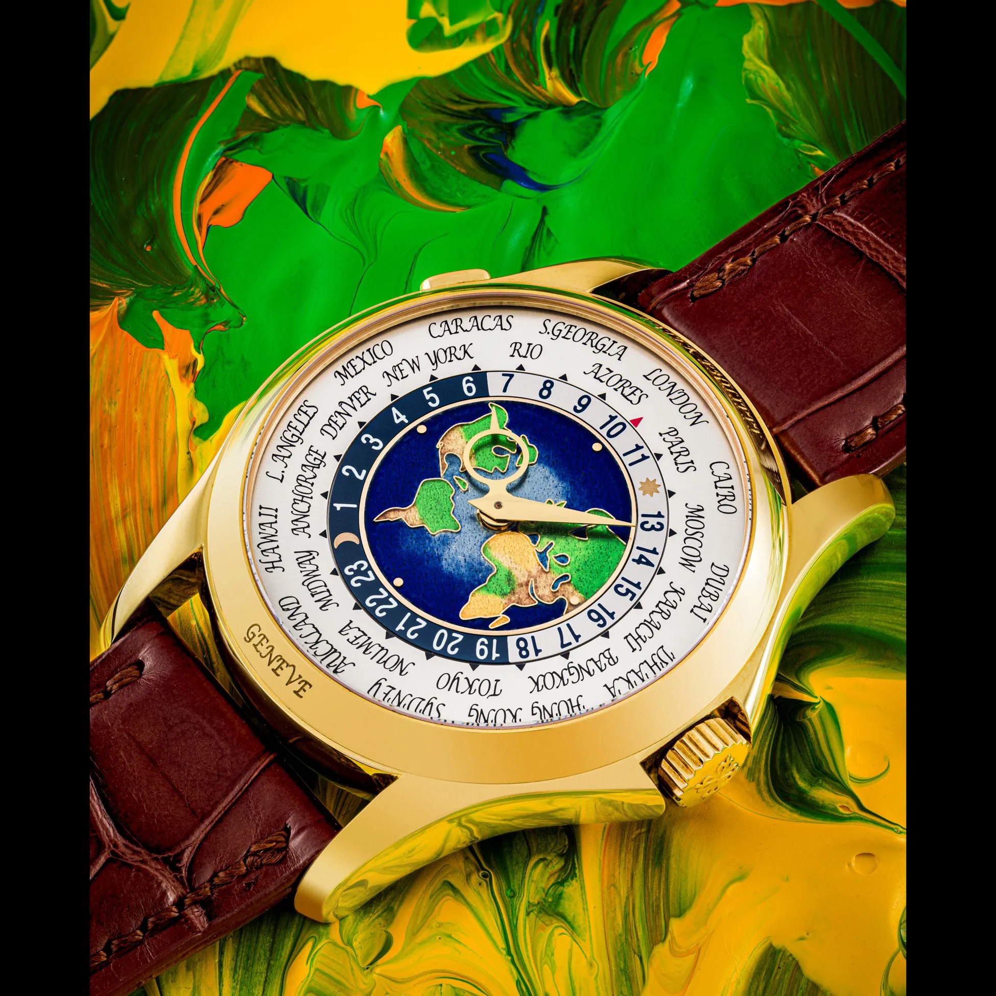 Patek Philippe World Time 5131J 39.5mm Yellow gold Enamel