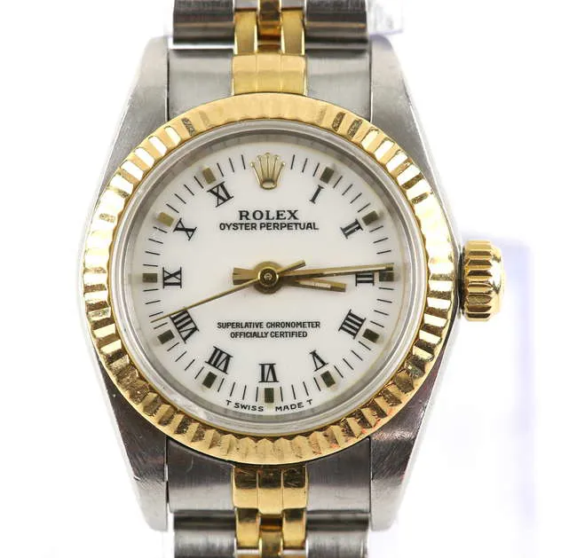 Rolex Oyster Perpetual 67193 24mm Yellow gold and Stainless steel White