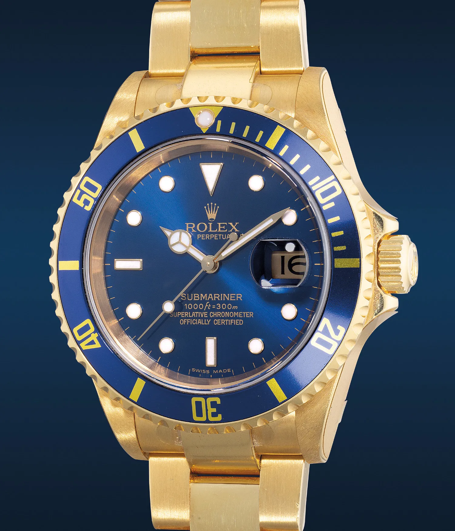 Rolex Submariner 16618 40mm Yellow gold Blue