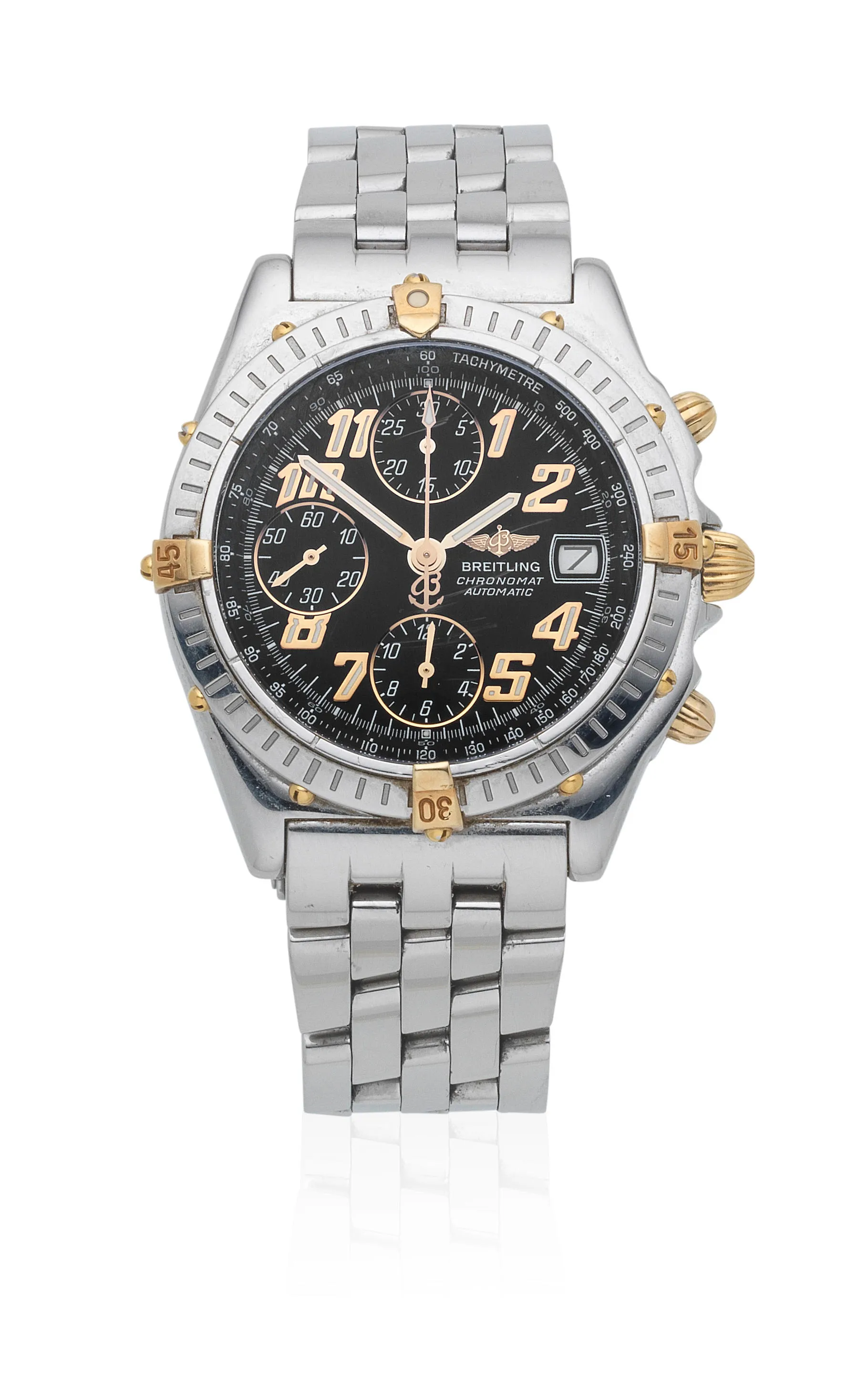 Breitling Chronomat B13350 39mm Yellow gold and stainless steel Blue