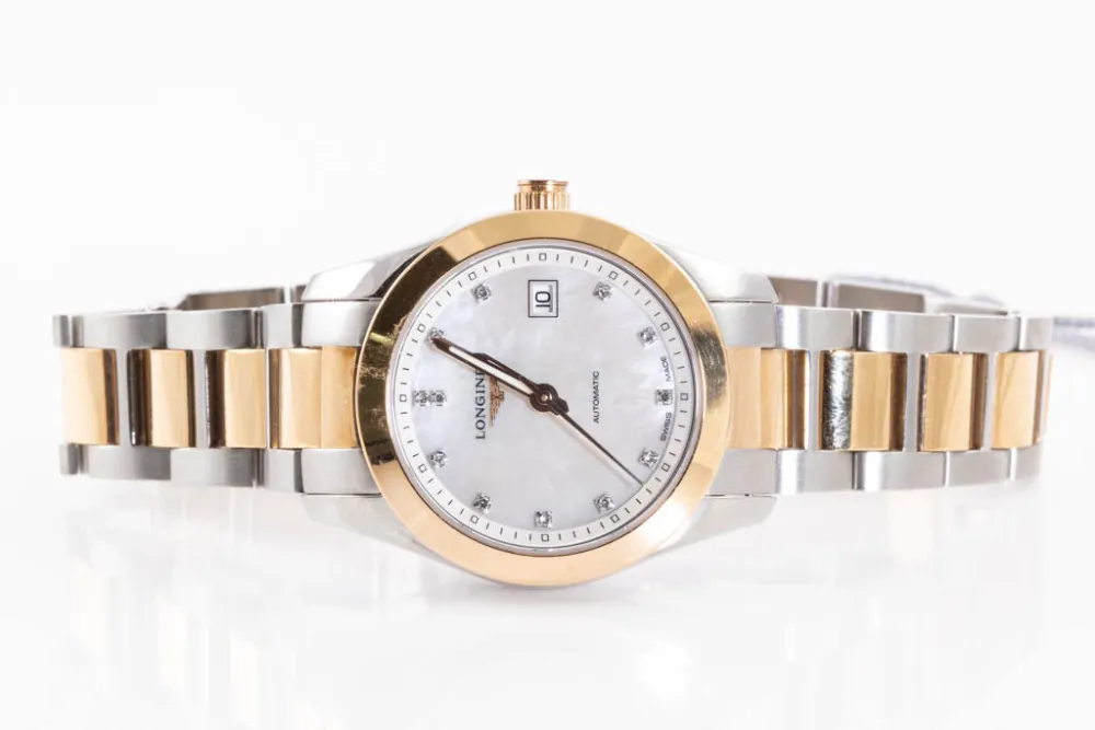 Longines Conquest L22855587 29.5mm Rose gold and stainless steel Mother-of-pearl