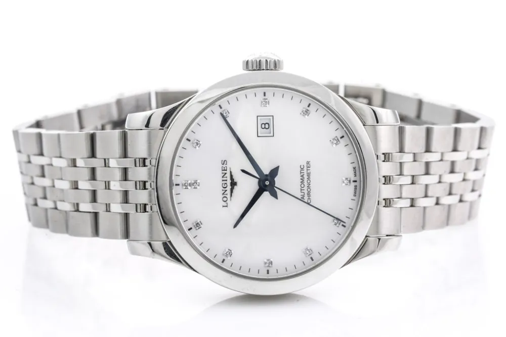 Longines Record L2.321.4.87.6 30mm Stainless steel White Mother of Pearl