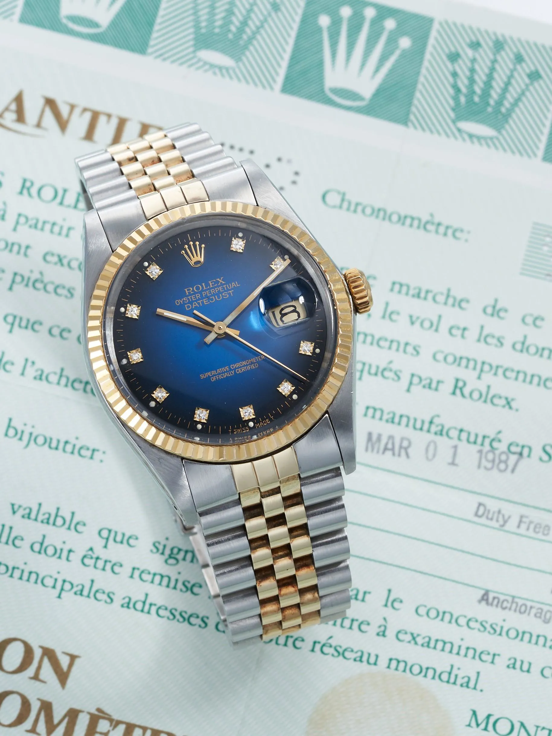 Rolex Datejust 36 16013 35mm Yellow gold and stainless steel Blue