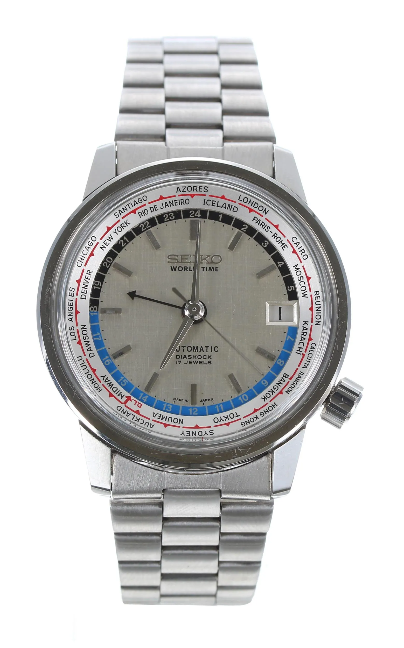 Seiko World Time 6217-7000 38mm Stainless steel Silver