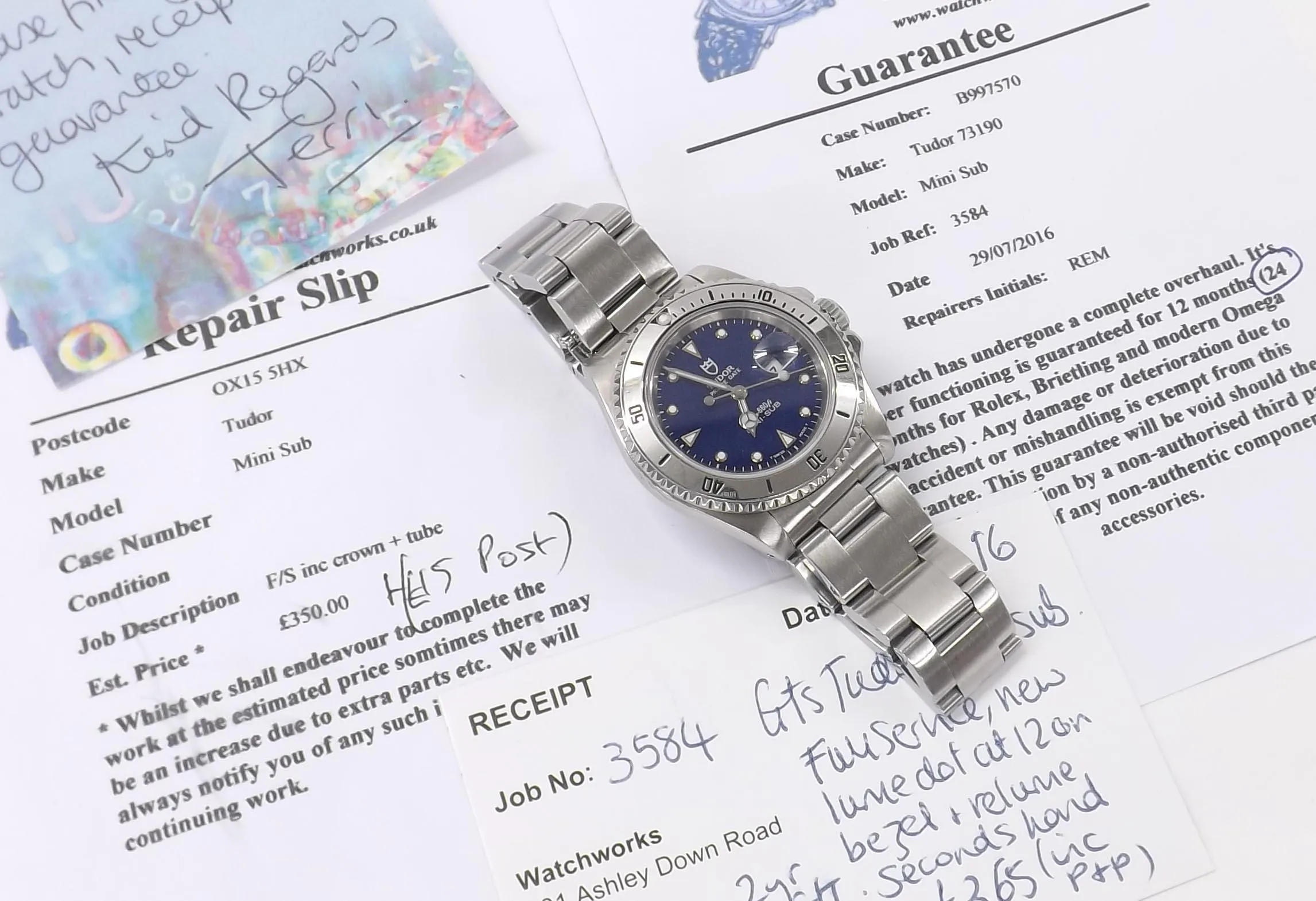 Tudor Prince Oysterdate MINI SUB 73190 36mm Stainless steel Blue