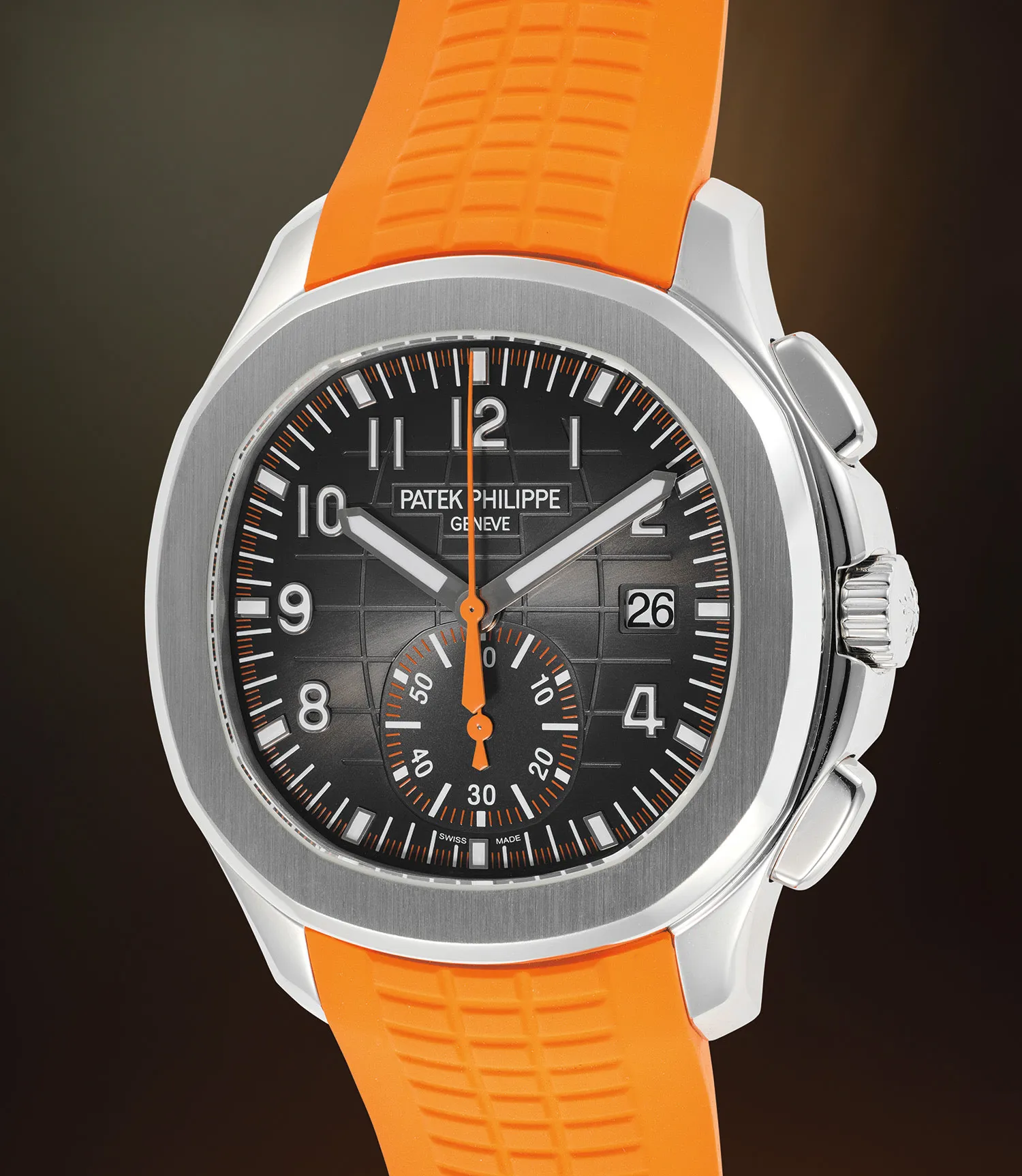 Ref. 5968A 001A highly sought after and sporty stainless steel flyback chronograph wristwatch with date orange chronograph hand Certificate of