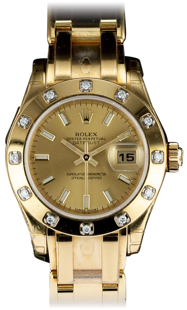 Rolex Lady-Datejust Pearlmaster 80318 29mm Yellow gold Champagne Baton