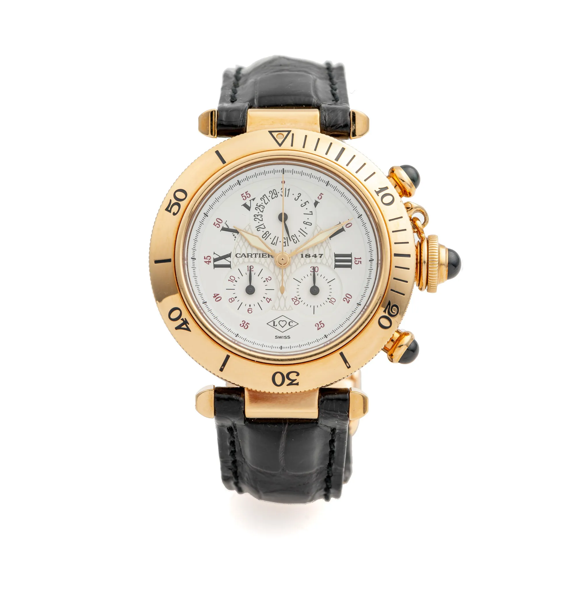 Cartier Pasha Chronograph 1353-1 35.8mm 18k yellow gold White