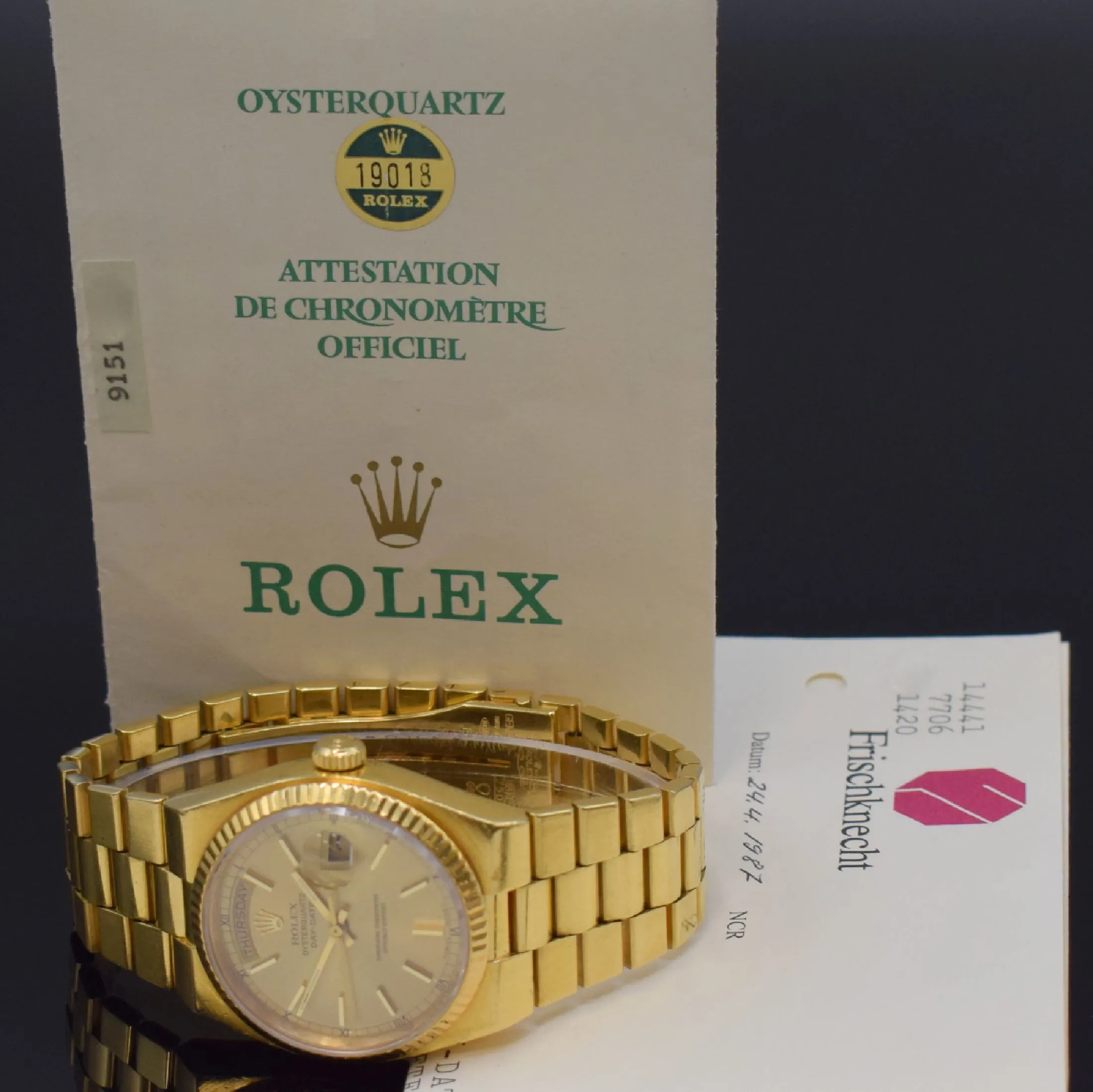 Rolex Day-Date Oysterquartz 19018 36mm Yellow gold Champagne 9