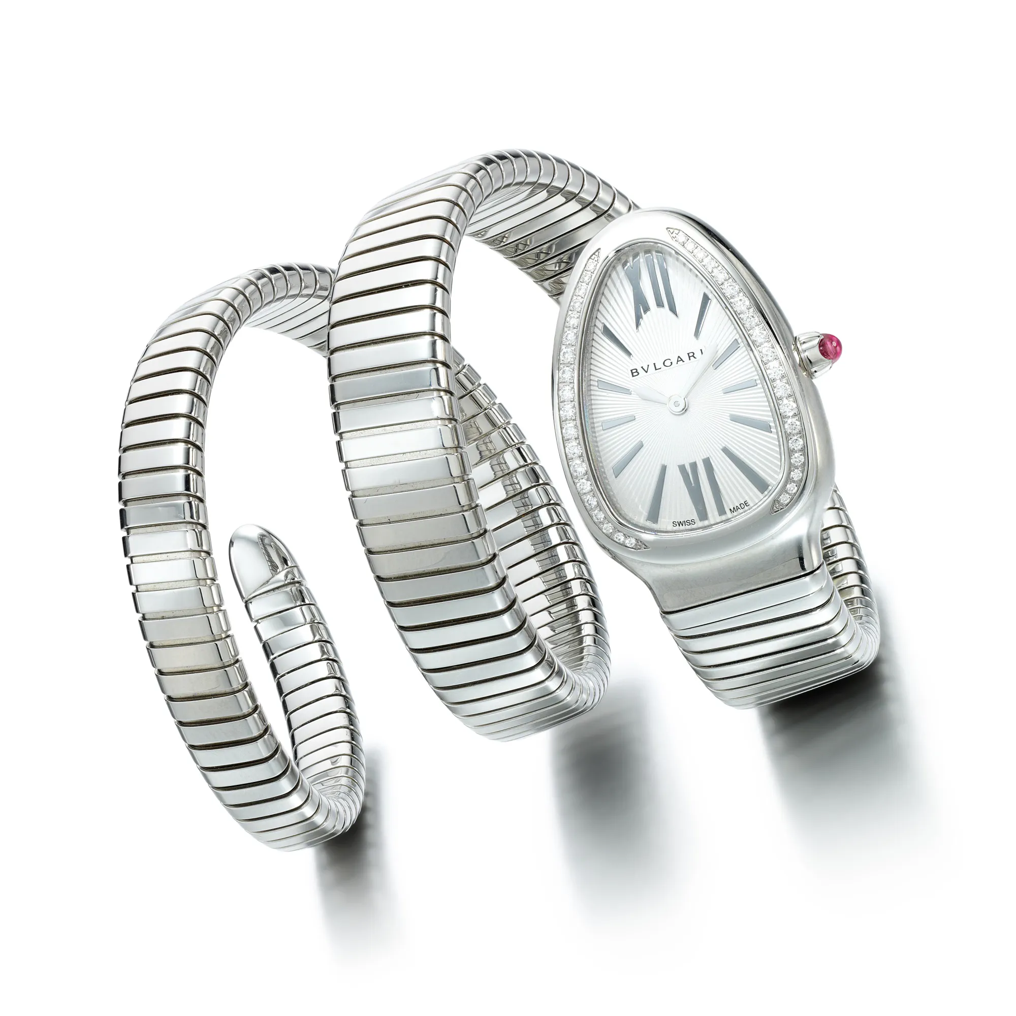 Bulgari Tubogas Serpenti 35mm Diamond Silver