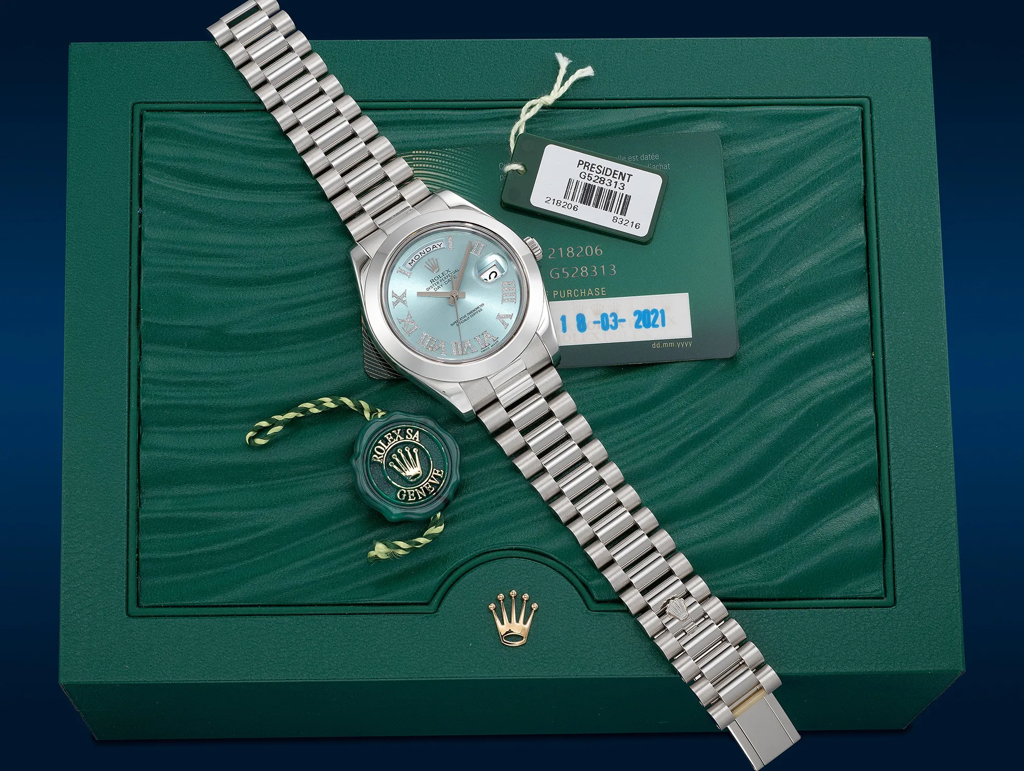 Rolex Day-Date II 218206 41mm Platinum Blue 1