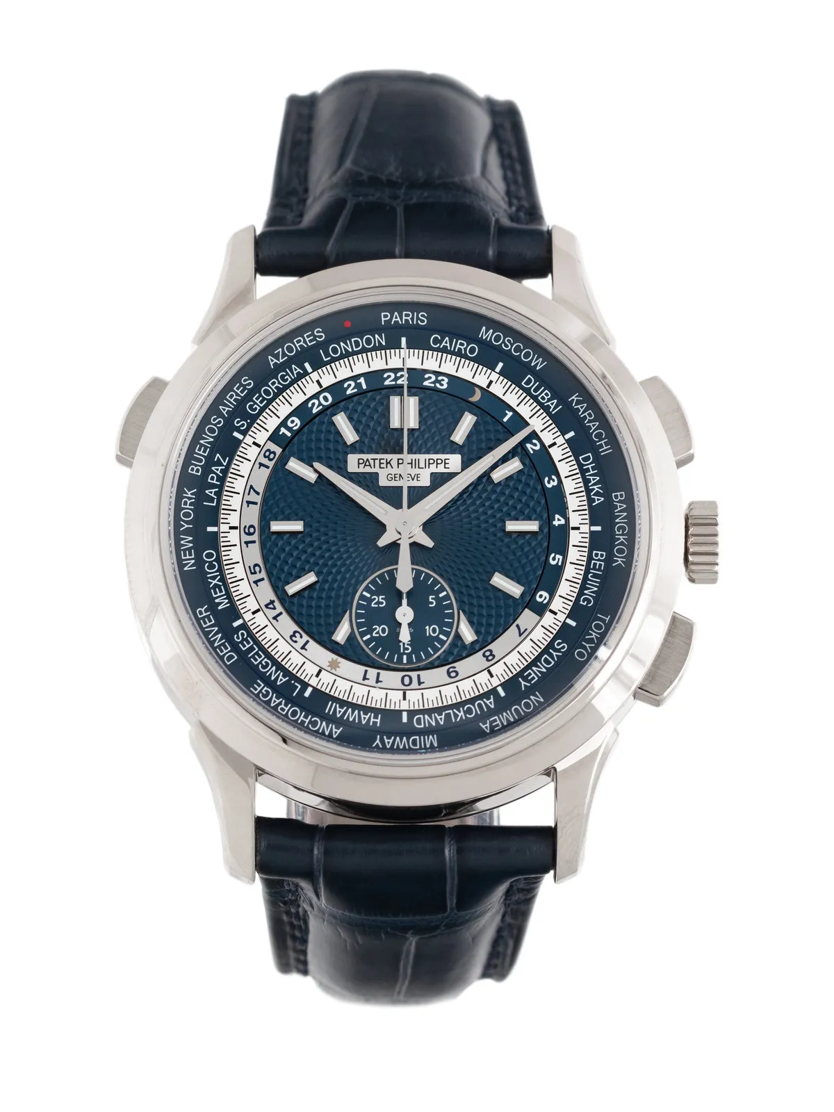 Patek Philippe World Time Chronograph 5930G-010 39mm White gold Blue