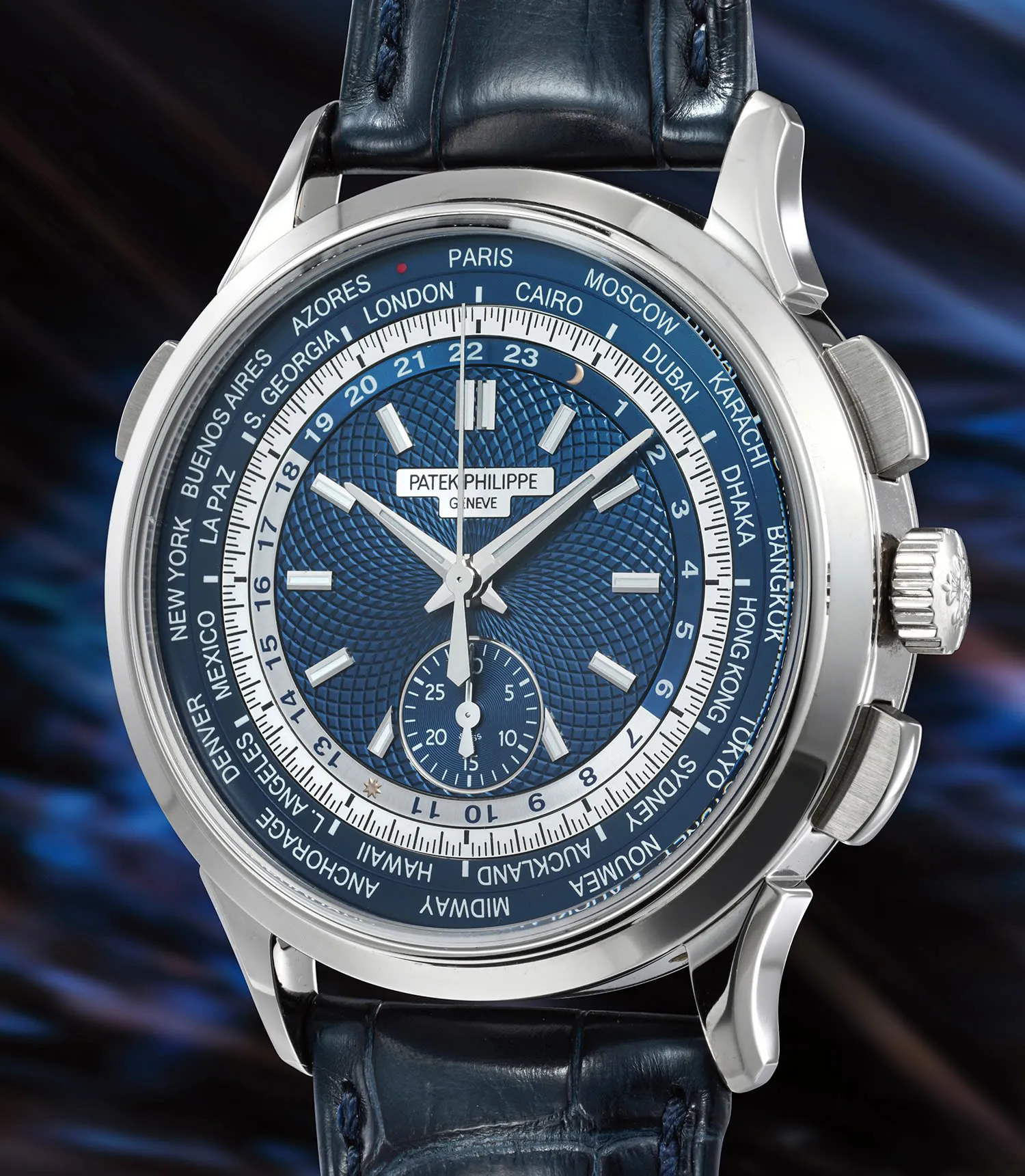 Patek Philippe World Time Chronograph 5930G-001 39.5mm White gold Blue