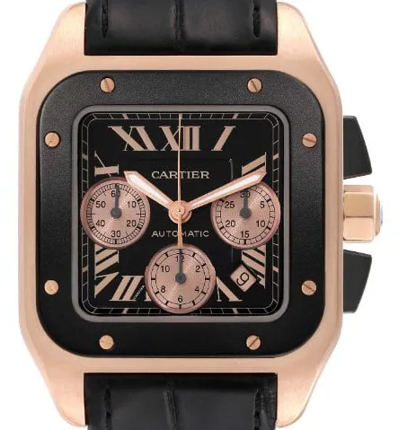 Cartier Santos W2020003 54.9mm Rose gold Black