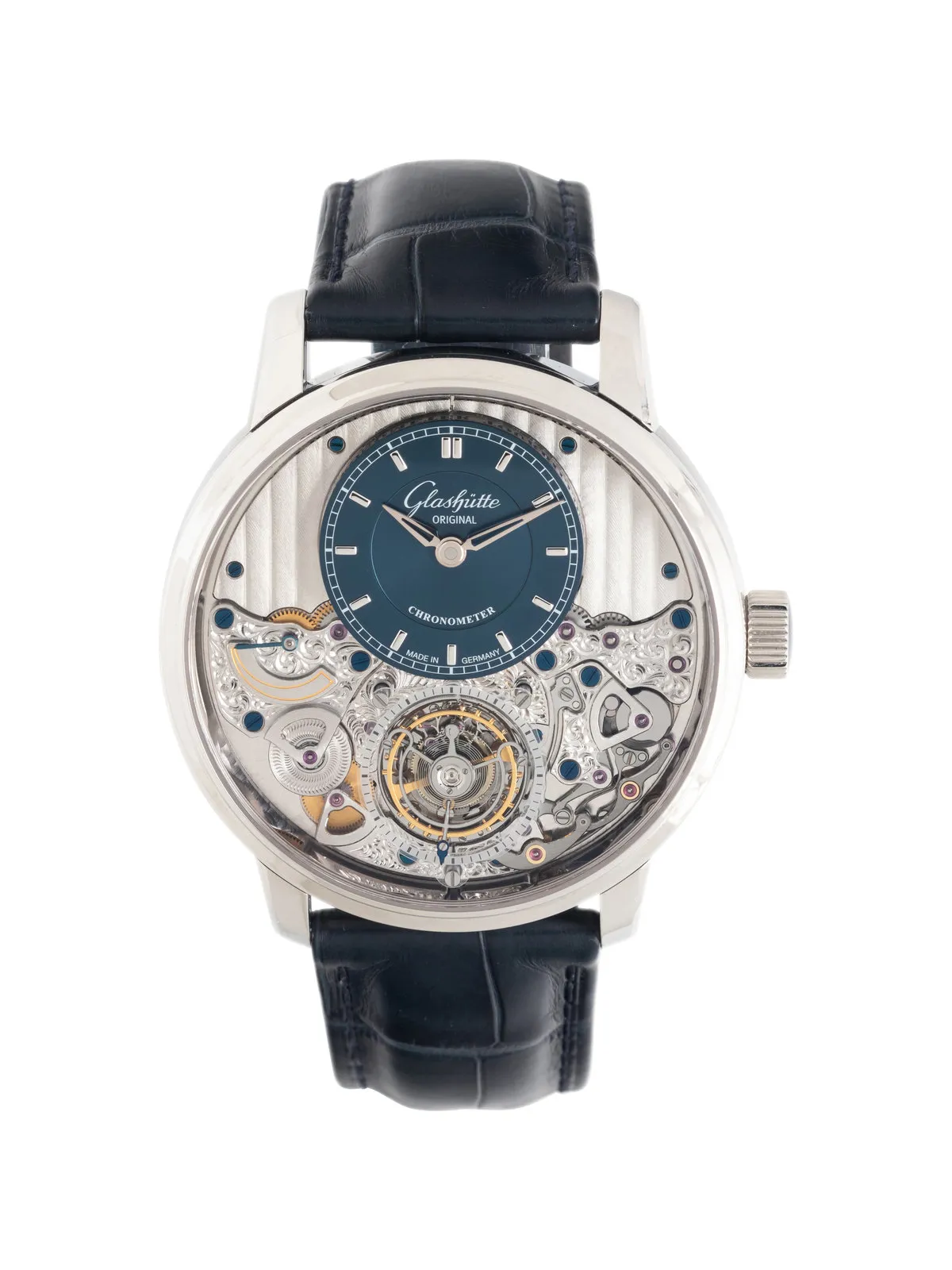 Glashütte Senator Chronometer Tourbillon 42mm Platinum Blue