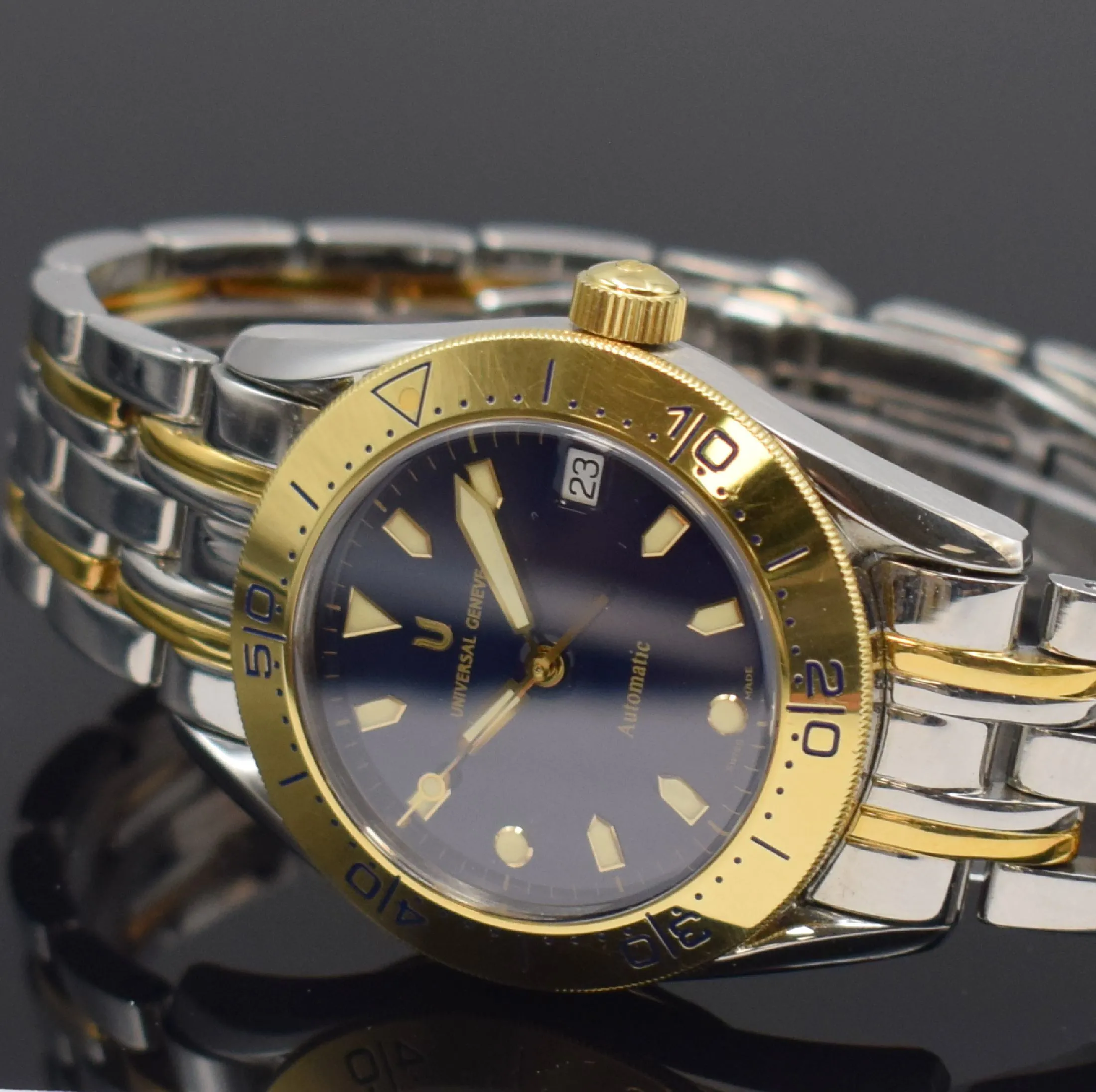 Universal Genève 271.175 35.5mm Yellow gold and Stainless steel Blue 2