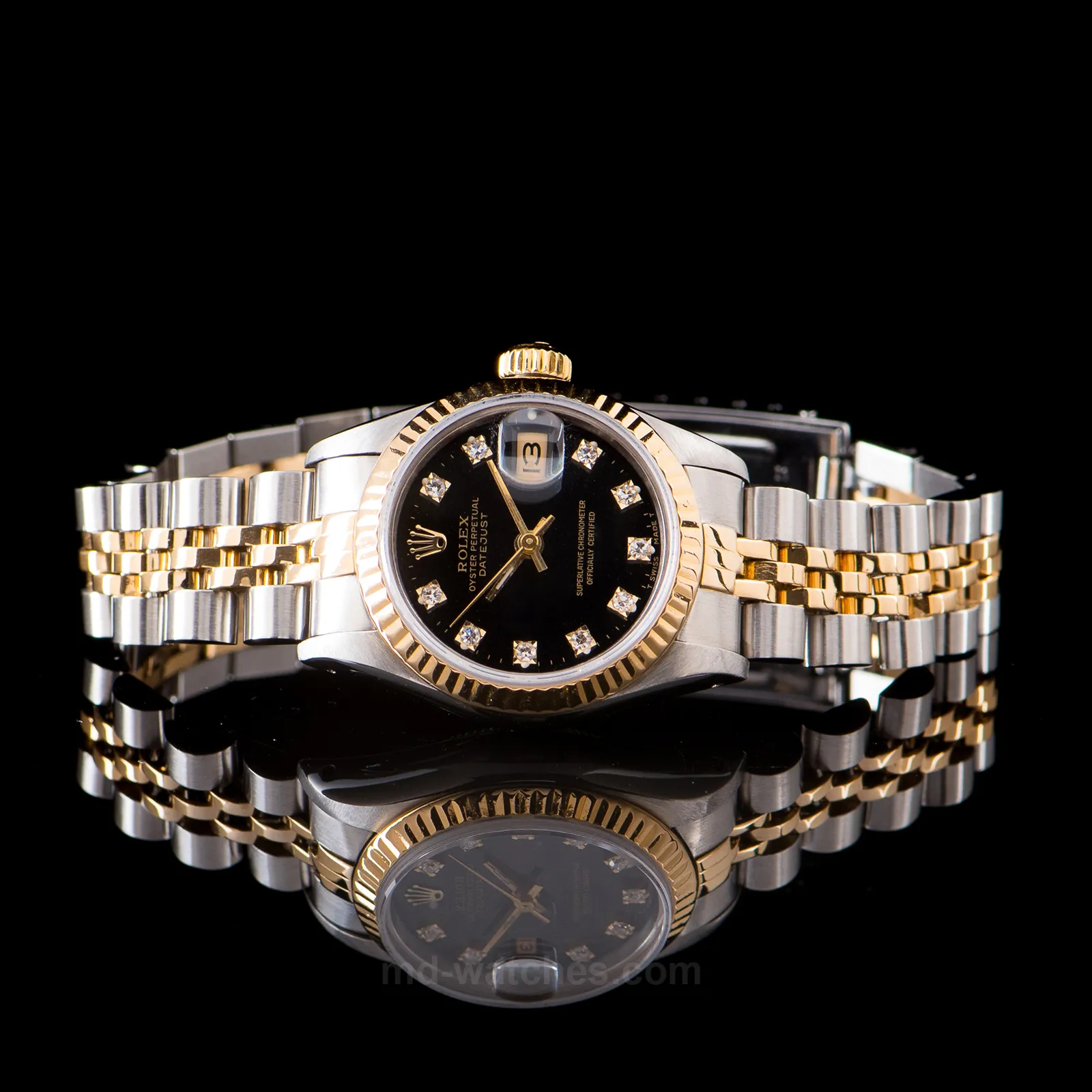 Rolex Lady-Datejust 69173 26mm Yellow gold and Stainless steel Black