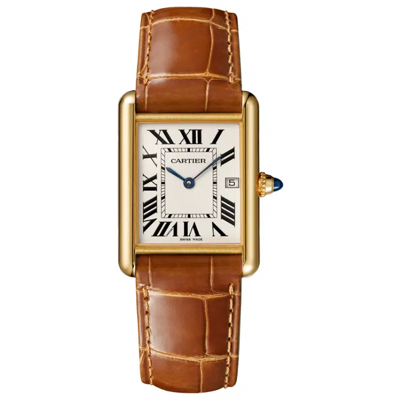 Cartier Tank W1529756 33.5mm Yellow gold silver-grained