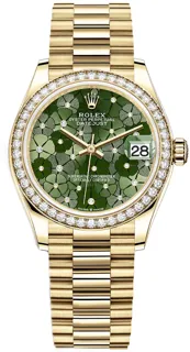 Rolex Datejust 278288RBR-0038 Yellow gold Olive green, floral motif set with diamonds