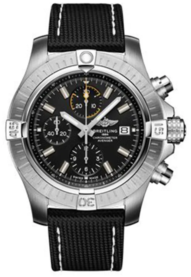 Breitling Avenger A13317101B1X2 45mm Stainless steel Black with luminescent markers index markings, luminescent hands