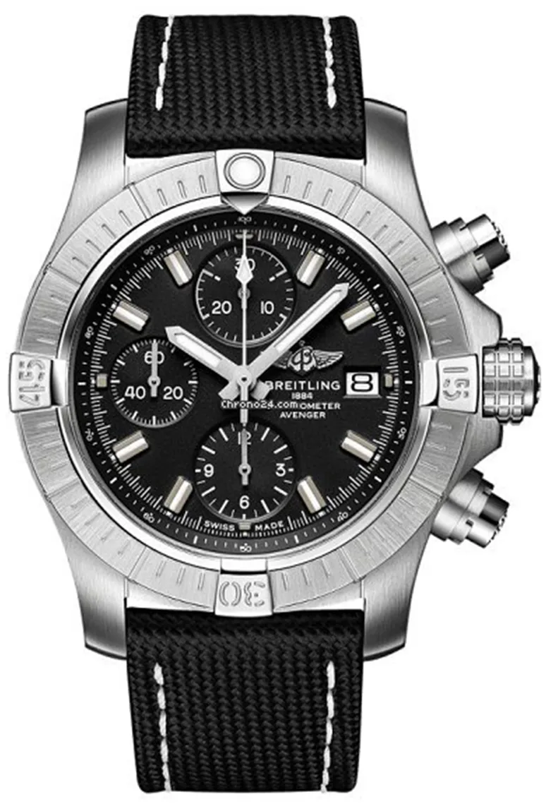 Breitling Avenger A13385101B1X1 43mm Stainless steel Black with luminescent markers index markings, luminescent hands