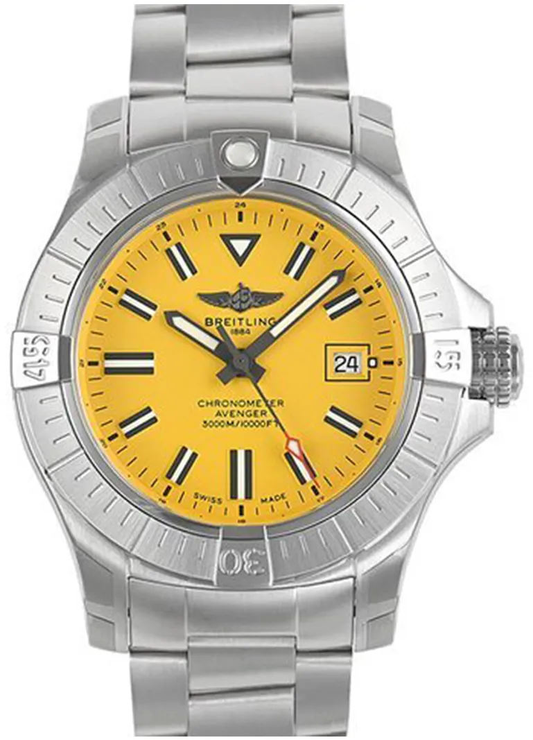 Breitling Avenger A17319101I1A1 45mm Stainless steel Yellow with luminescent markers index markings, luminescent hands