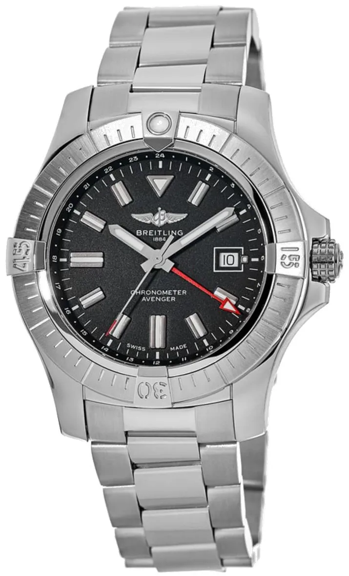 Breitling Avenger A32397101B1A1 43mm Stainless steel Black with luminescent markers index markings, luminescent hands