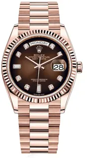 Rolex Day-Date 36 128235 Rose gold Brown ombré set with diamonds