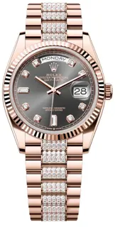 Rolex Day-Date 36 128235 36mm Everose gold Slate set with diamonds