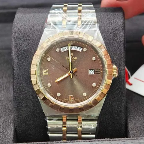 Tudor Royal M28603-0008 41mm Yellow gold and Stainless steel Brown