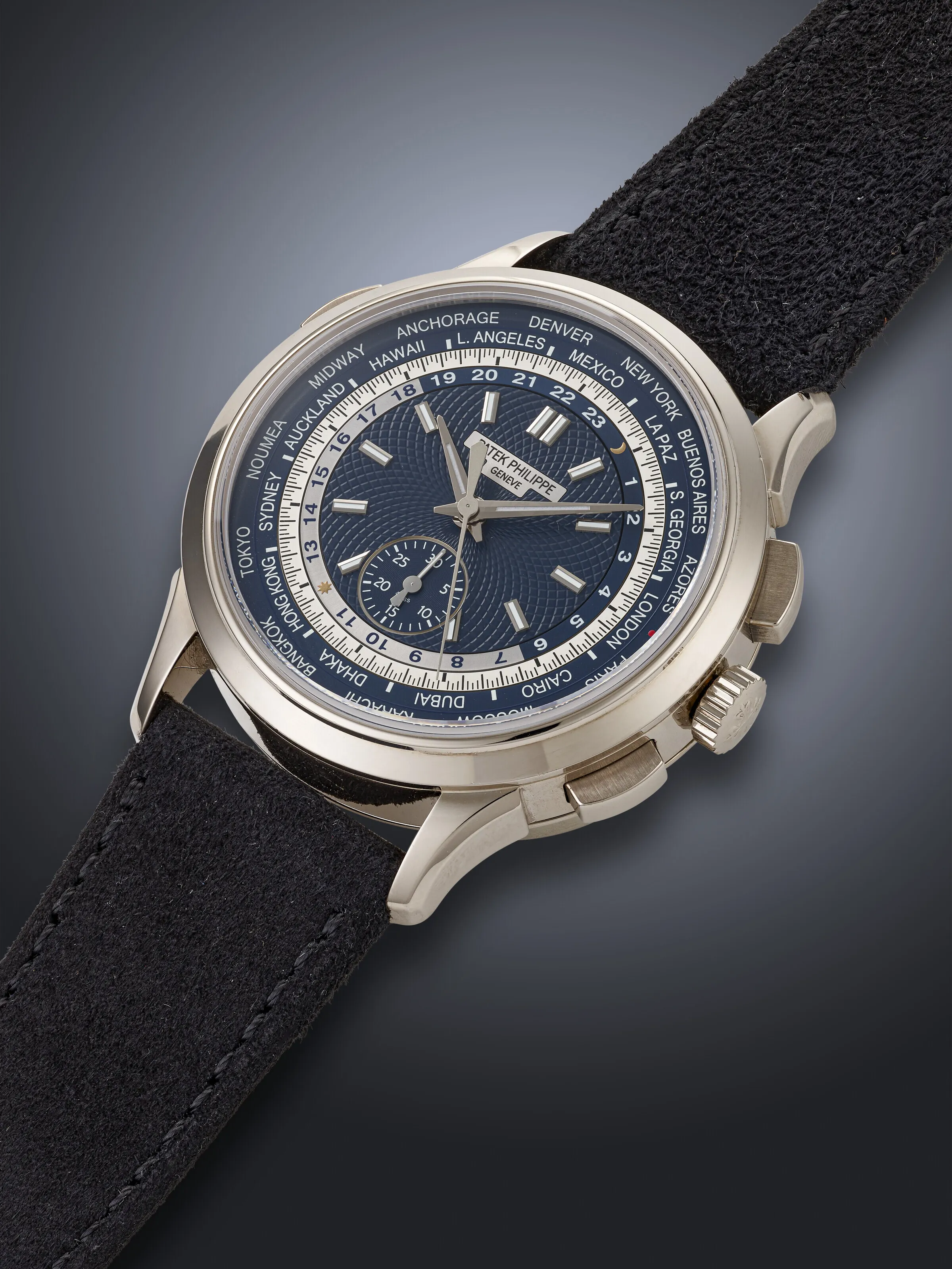 Patek Philippe World Time Chronograph 5930G-001 39.5mm White gold Blue 2