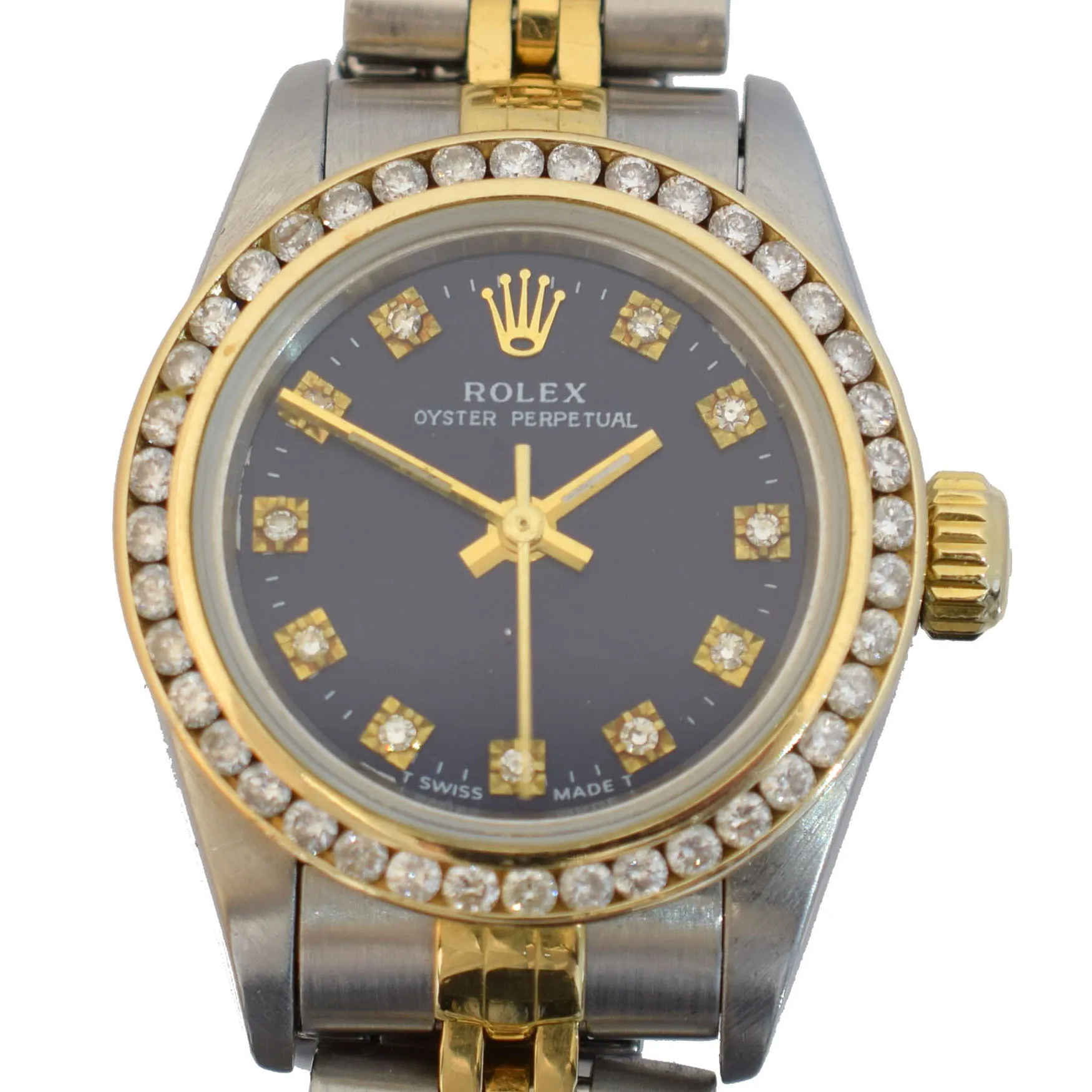 Rolex Oyster Perpetual 67193 24mm Yellow gold and Stainless steel and Diamond Blue