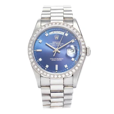 Rolex Day-Date 36 18026 36mm Platinum and Diamond Blue