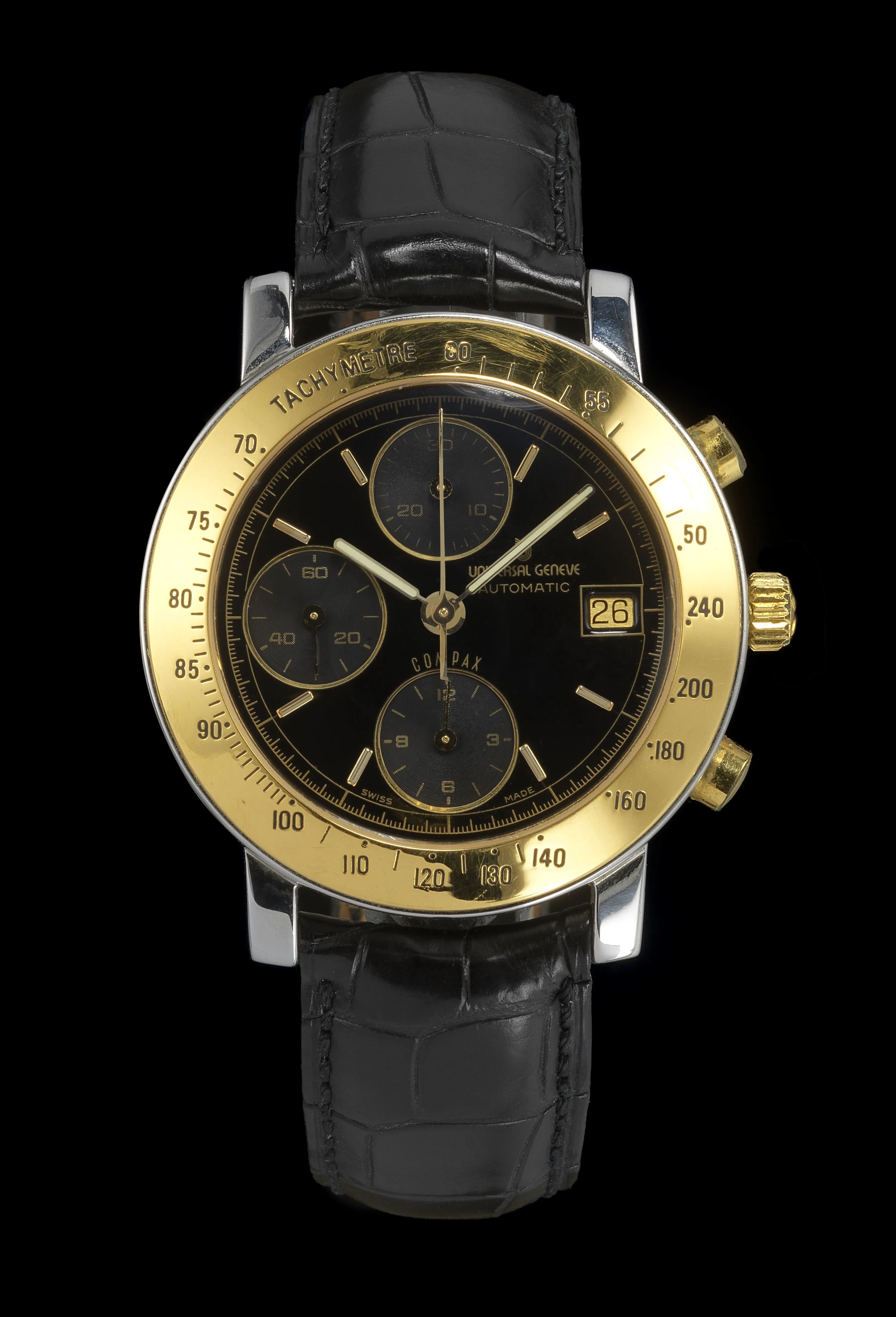 Universal Genève Compax 39mm Yellow gold and Stainless steel Black