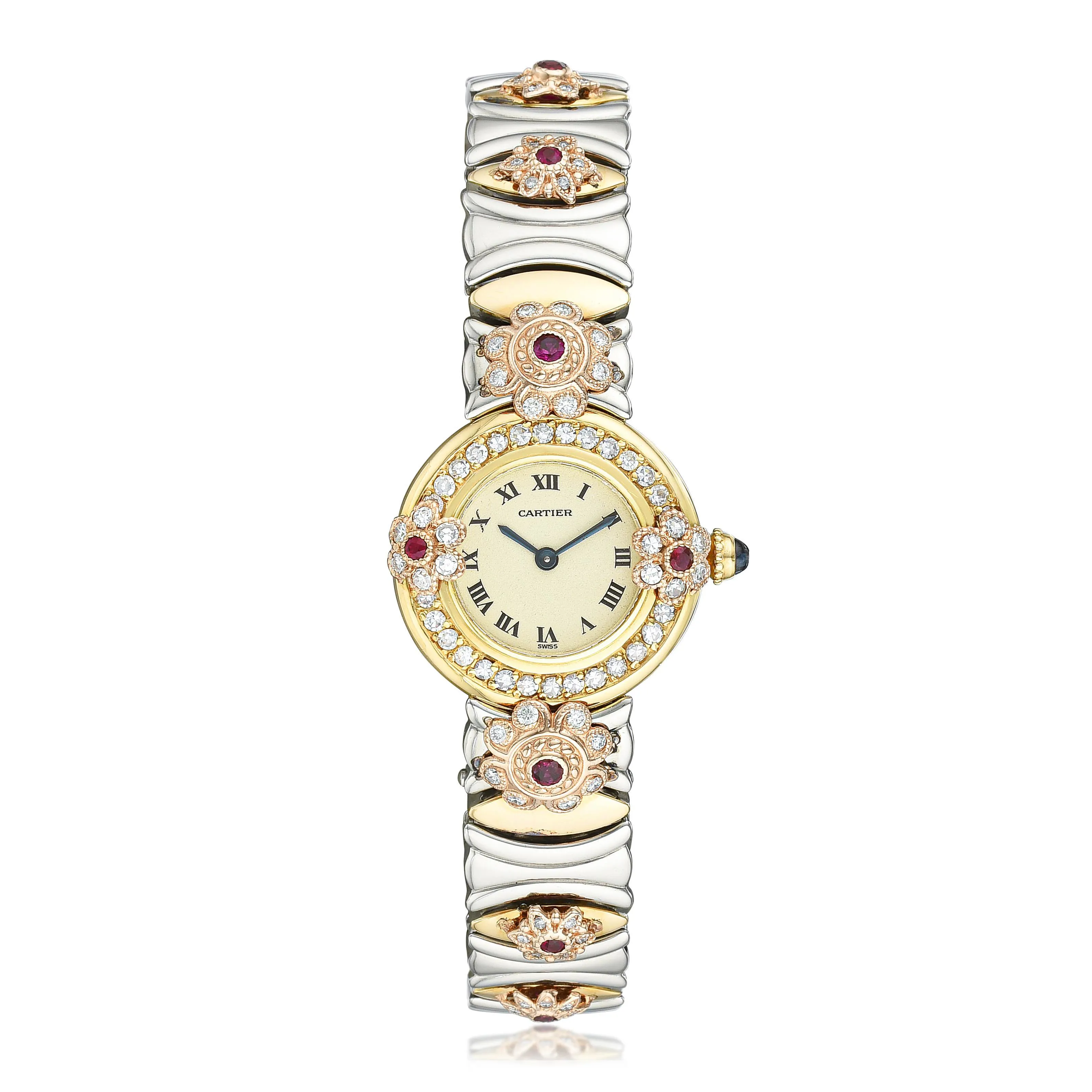 Cartier Baignoire 8057 24mm Yellow gold and stainless steel White
