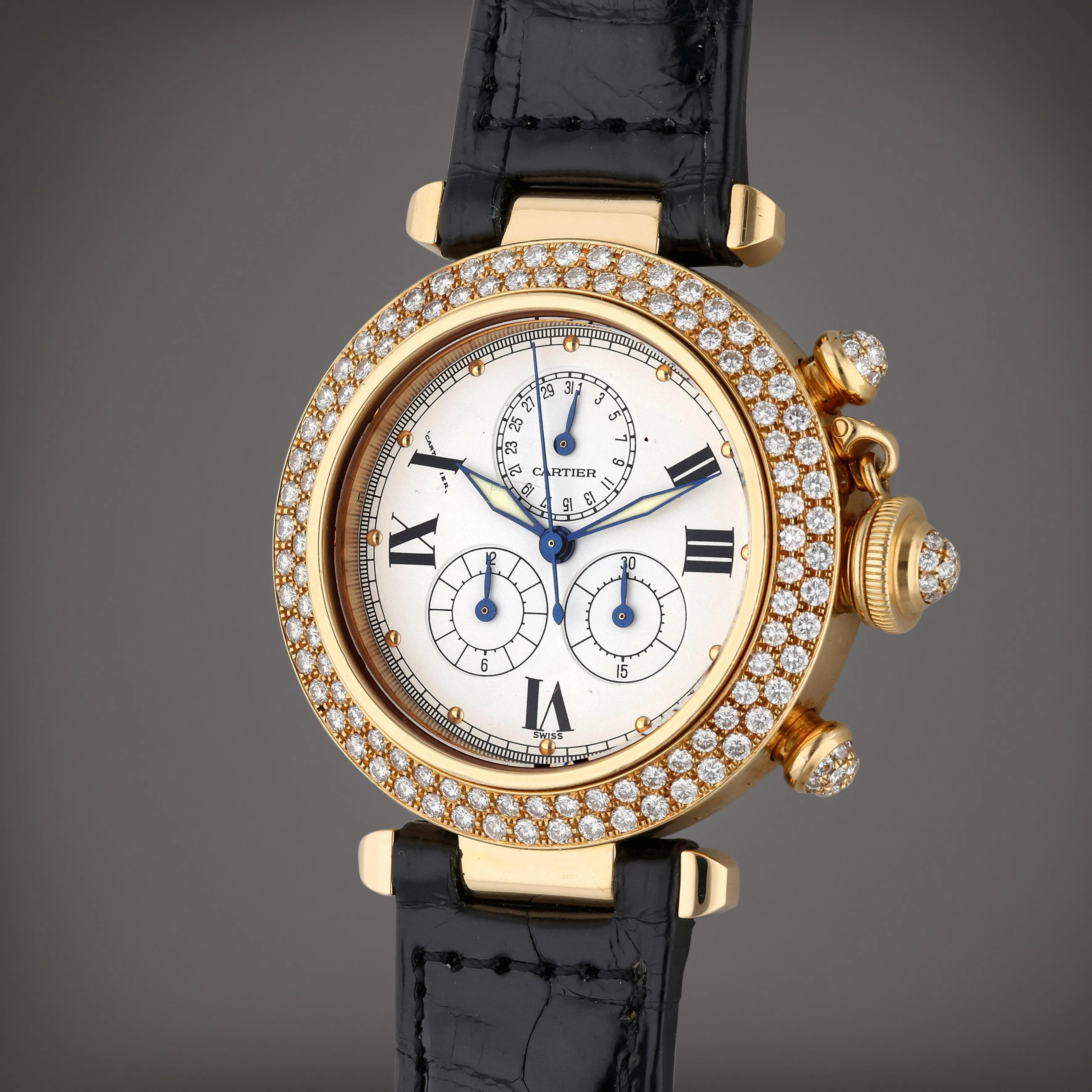 Cartier Pasha 1353 35.5mm Yellow gold and diamond-set White