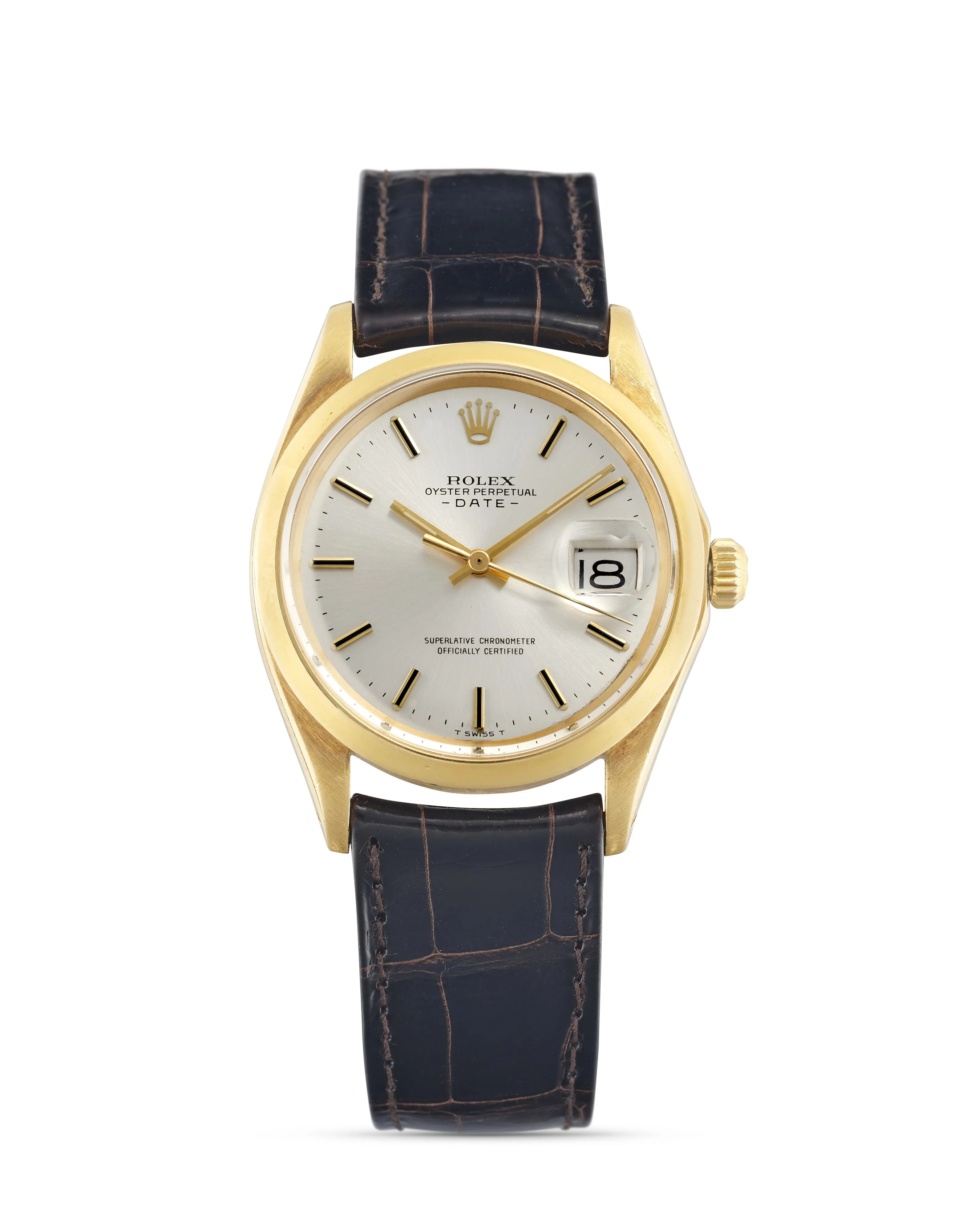 Rolex Oyster Perpetual Date 1500 34mm Yellow gold Silver