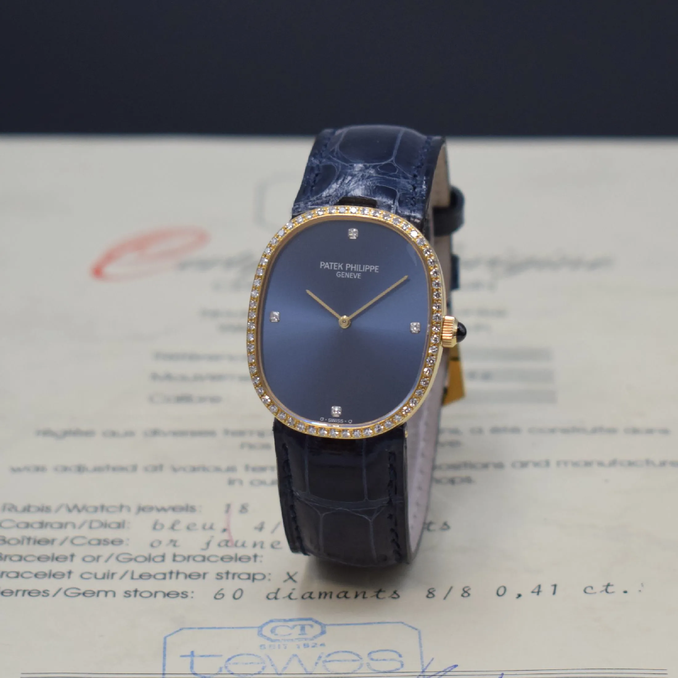 Patek Philippe Ellipse 3849 32.5mm Yellow gold and diamond-set Blue