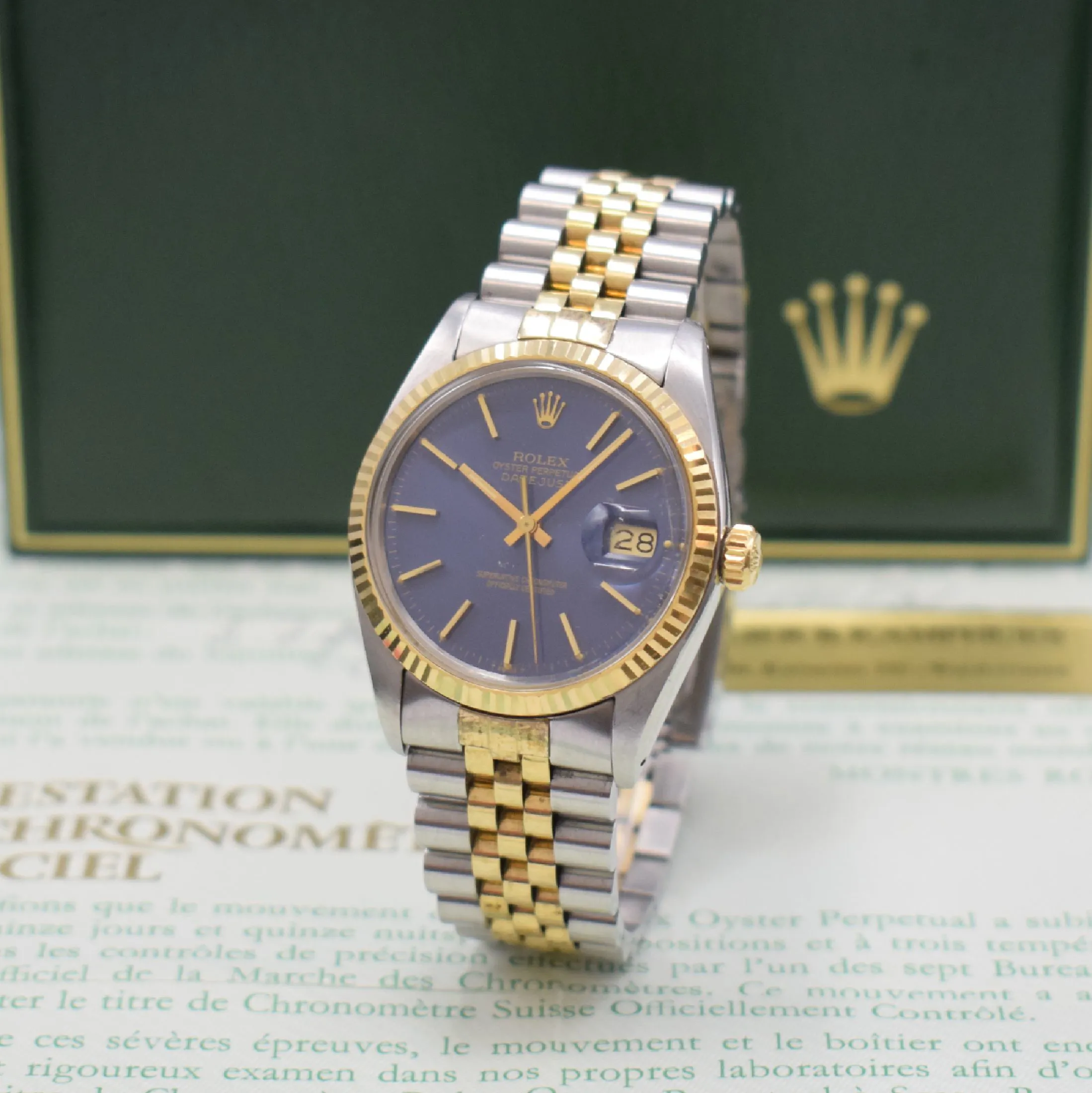 Rolex Datejust 36 16013 36mm Yellow gold and stainless steel Blue
