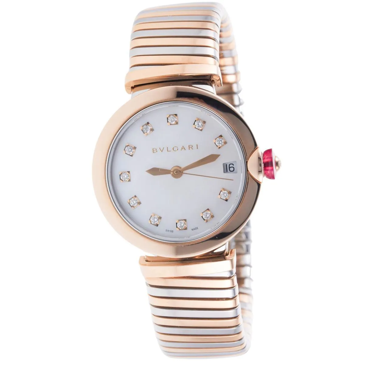 Bulgari LVCEA LUP33SG 33mm Rose gold and Stainless steel White