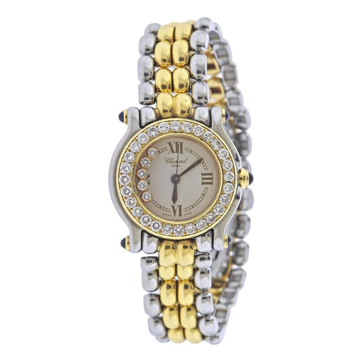Chopard Happy Sport 8246 26mm Yellow gold, stainless steel and diamond-set Cream