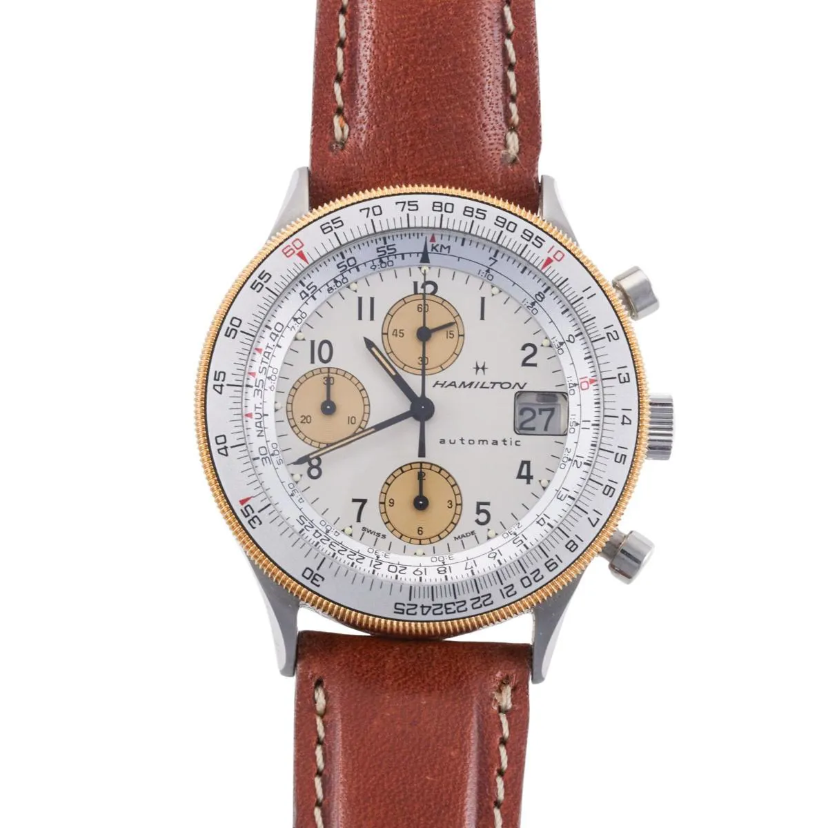 Hamilton Lancaster Chronograph 0334 39mm Yellow gold and Stainless steel White