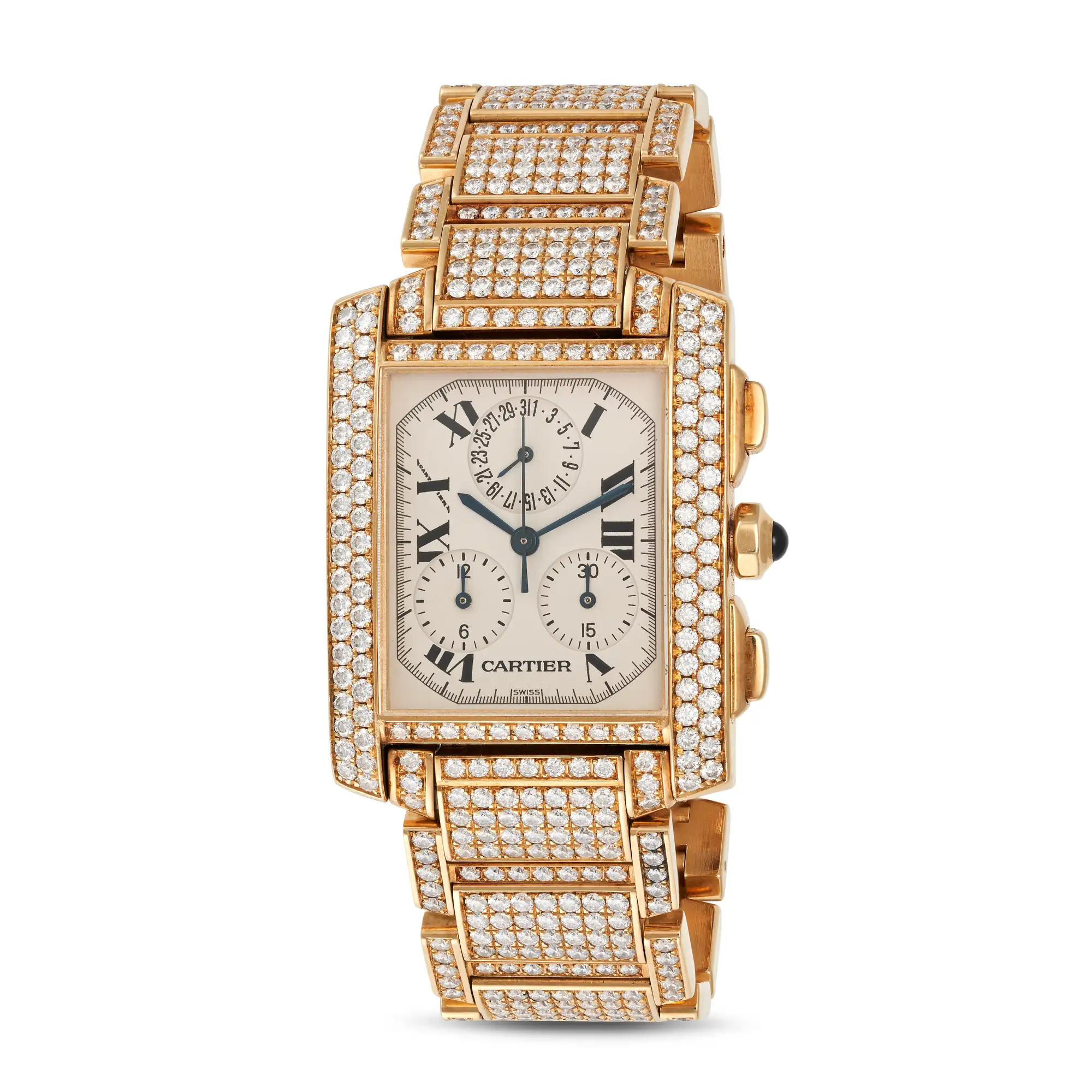 Cartier Tank Française 1830 28.5mm Yellow gold and diamond-set White